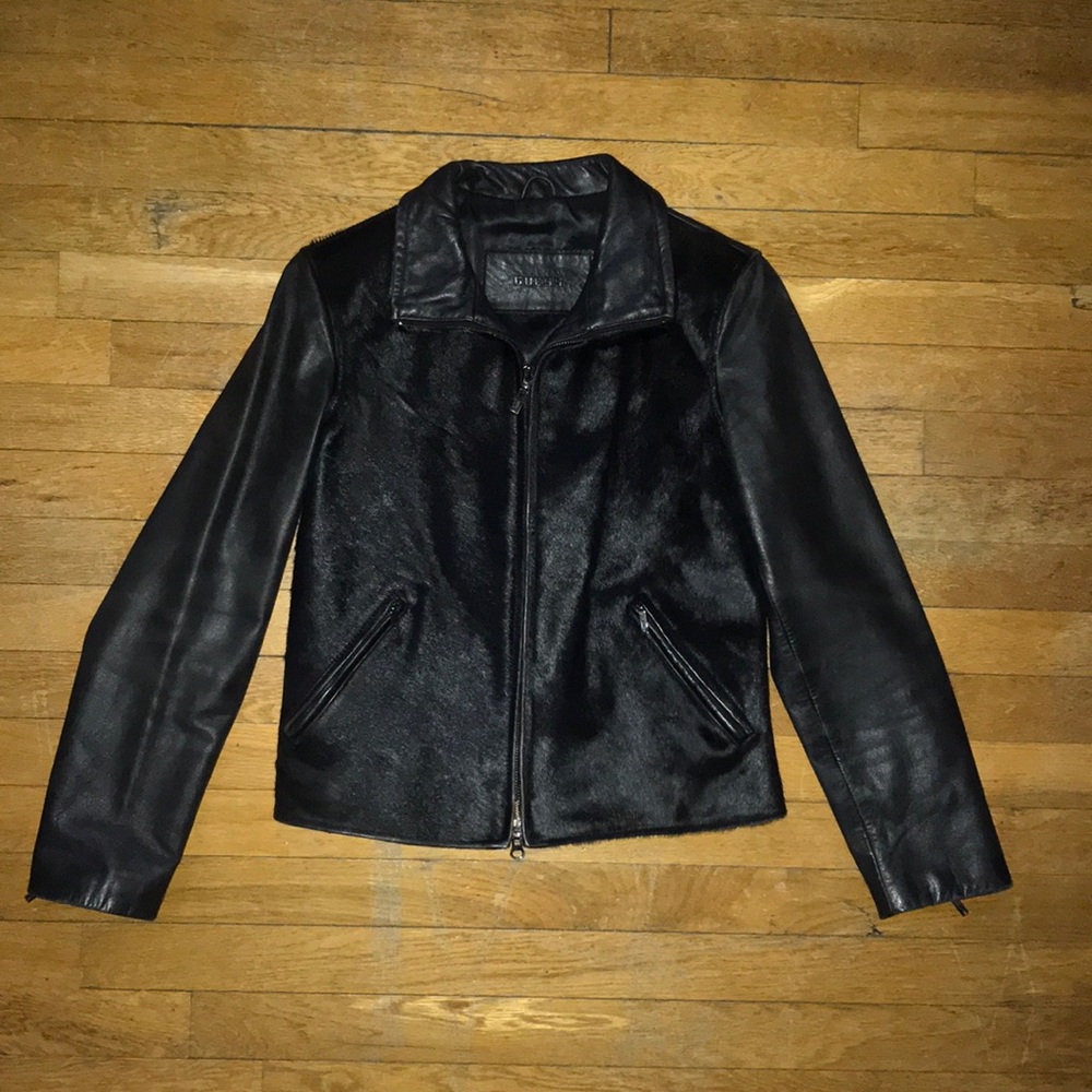 Black Leather Jacket with Pony Hair
